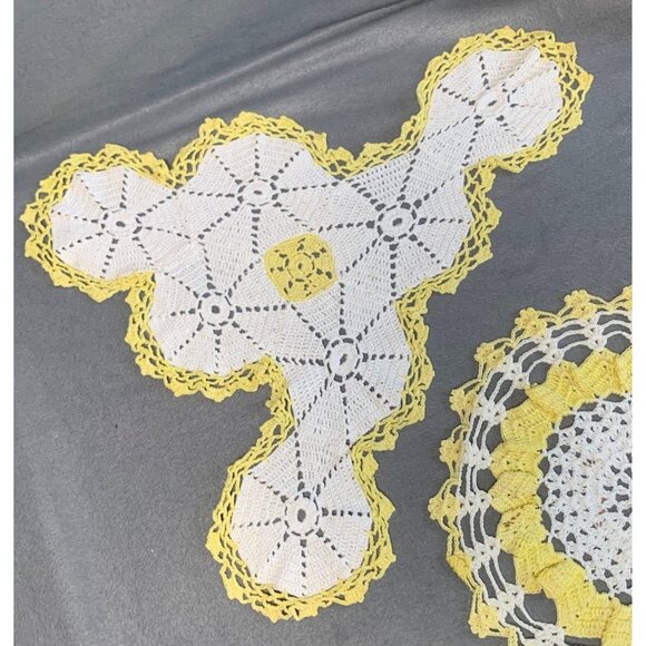 Vintage Yellow & White Crochet Doilies Set - Handmade Home Decor - Picture 4 of 11